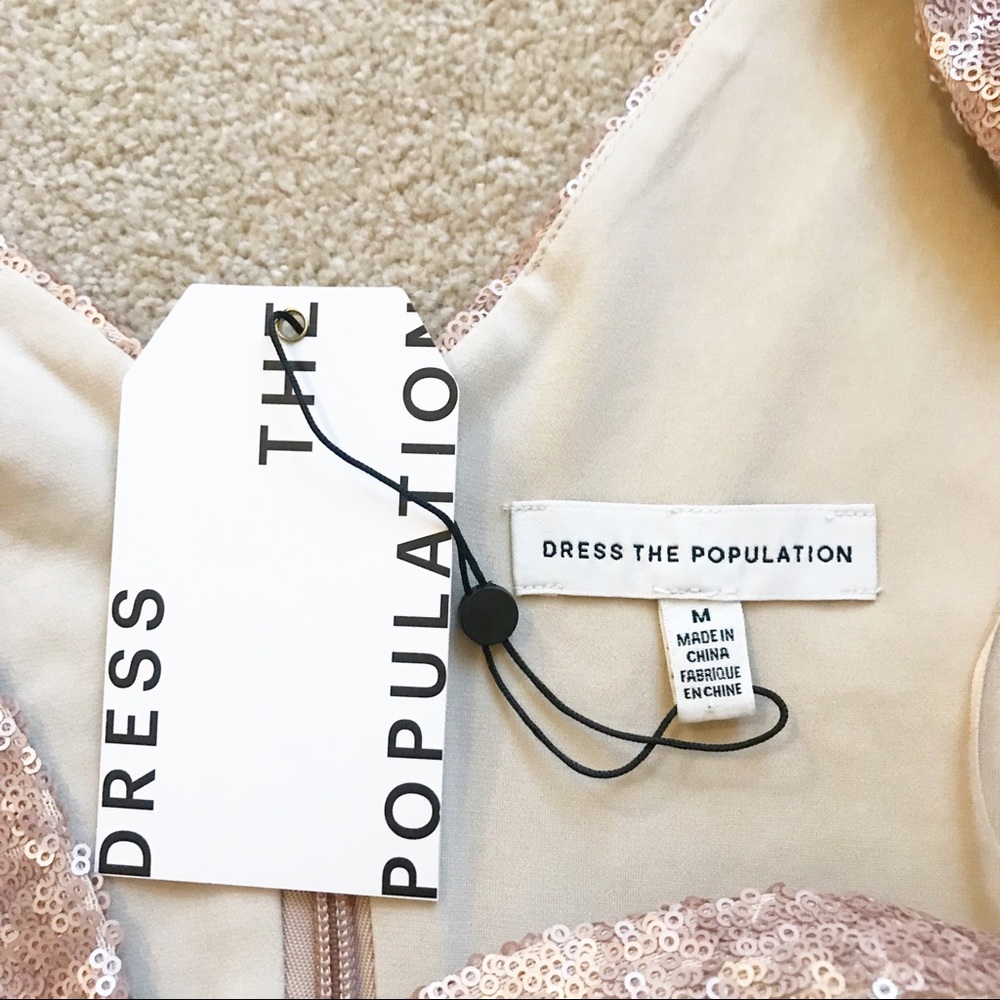 NWT Dress the Population Zoe /Bree Sequin Bodycon Cap Sleeve V Neck Mini Dress M - Picture 7 of 9